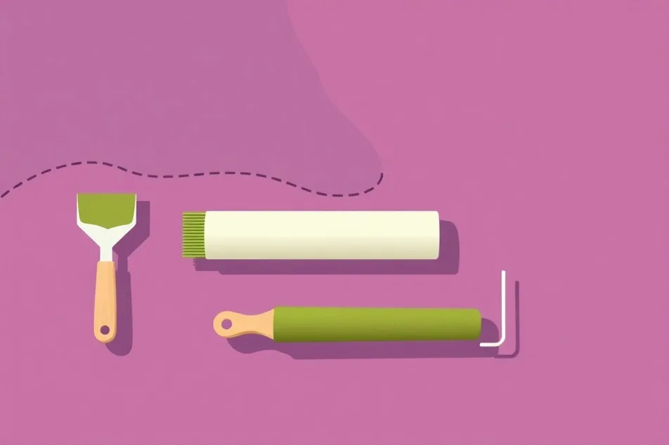 Outils de peinture disposés dans l'ordre des étapes du chantier