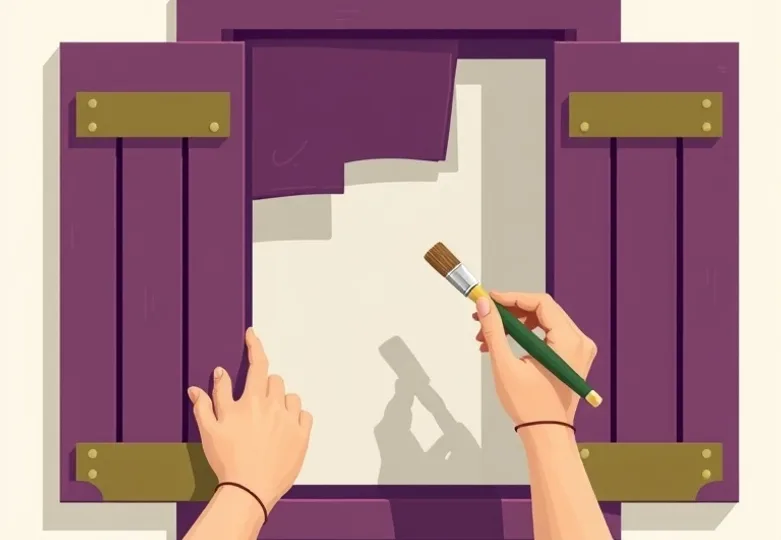 Mise en peinture au pinceau de volets et d'encadrements en bois