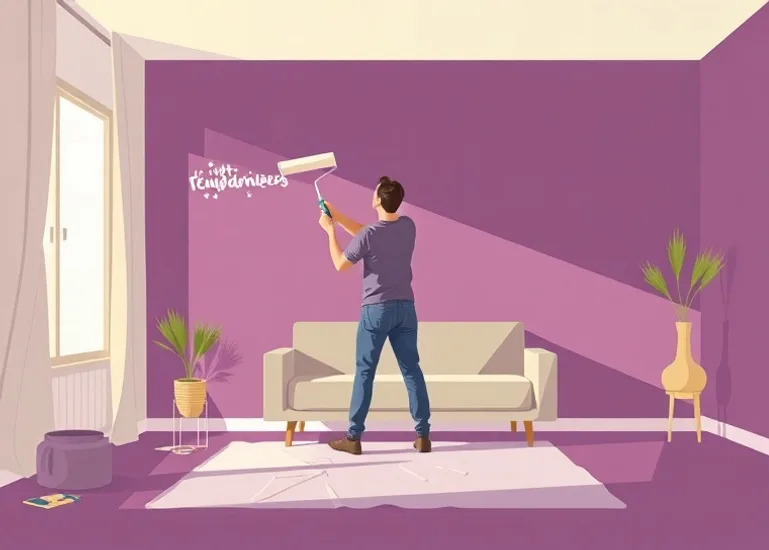 Peintre appliquant la peinture au rouleau sur un mur de salon